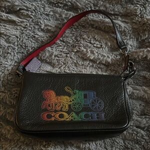 Coach Black Leather Mini Bag with Rainbow Logo